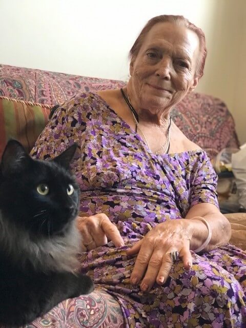 Woman and her newly adopted cat.